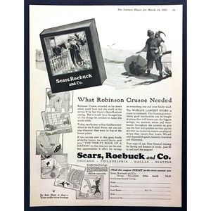 1925 Sears Roebuck Catalog photo "What Robinson Caruso Needed" vintage print ad